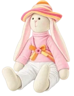 Pastel Bunny in a Striped Sunhat