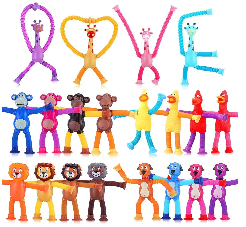 Bendable Monkey Figures, Telescopic Suction Cup Fidget Tubes